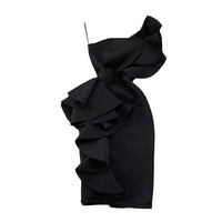 One shoulder side ruffle sheath dress