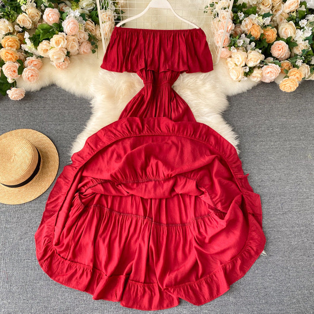 Flappy off shoulder tiered solid dress