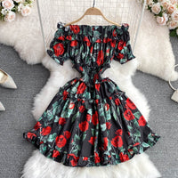 Off shoulder ruffle endless roses A line dress