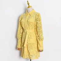 Belted Eyelet embroidery shirt dress