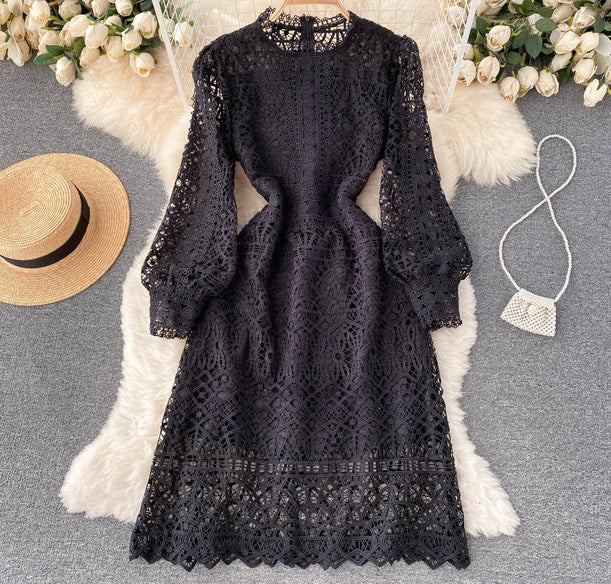 Cuff sleeve A line lace dress