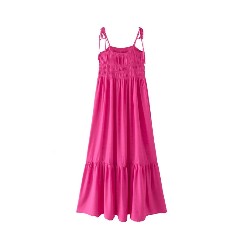 Tie strappy maxi pink dress