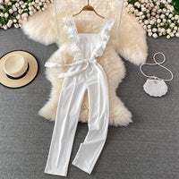 Ruffle apron tie waist jumpsuit