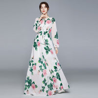 Bishop sleeve neck tie endless roses maxi dress