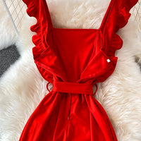 Ruffle apron tie waist jumpsuit