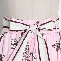 Ruffle heart neckline crop top and belted layers skirt set in pink