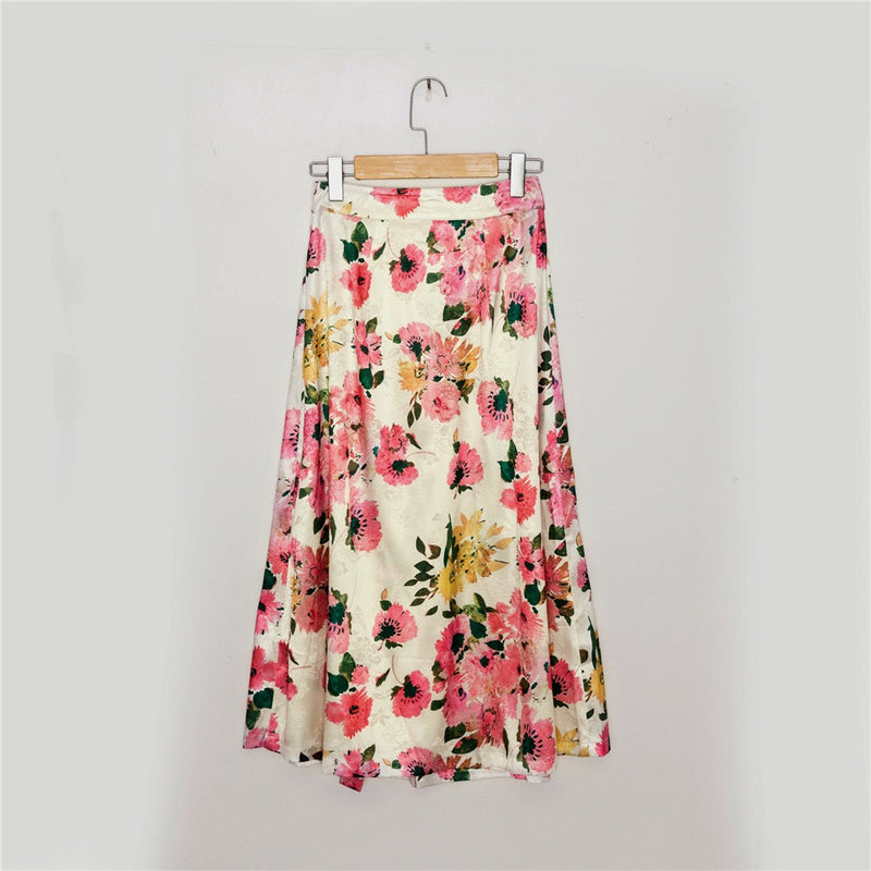 Floral side slit midi skirt