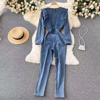 Ruffle apron jumpsuit in denim