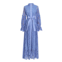 Belted embroidery lace maxi dress