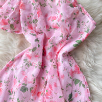 One shoulder asymmetrical side split pink floral maxi dress