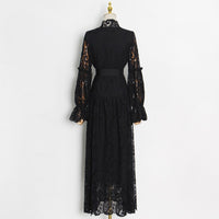 Belted embroidery lace maxi dress