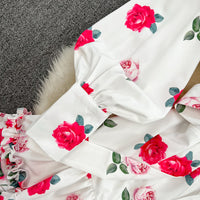 Belted ruffle tiered Roses dress