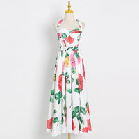 Criss cross back midi roses dress