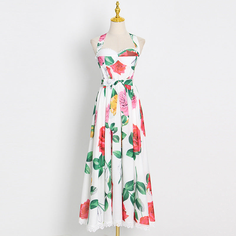 Criss cross back midi roses dress