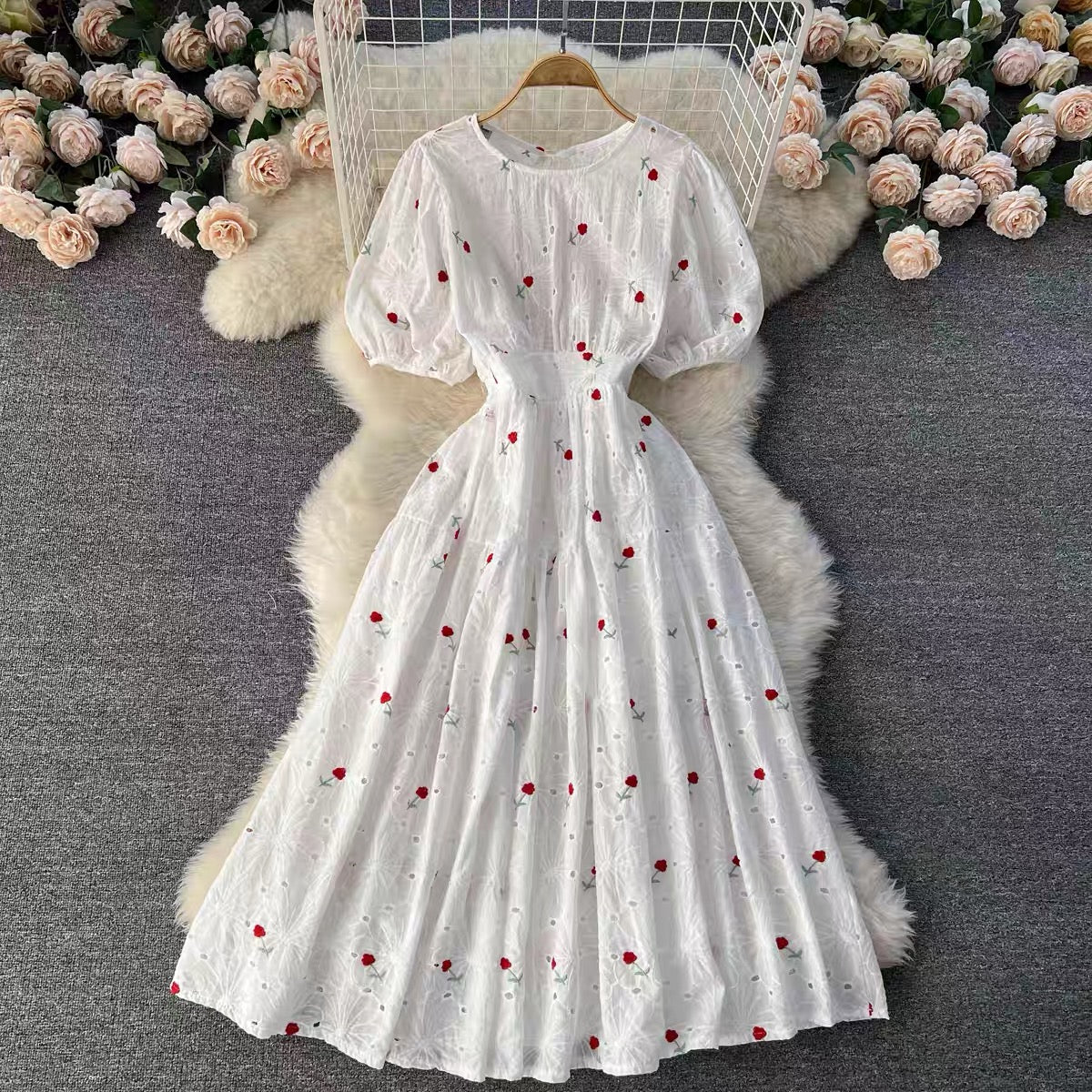 3D embroidery mini floret midi dress