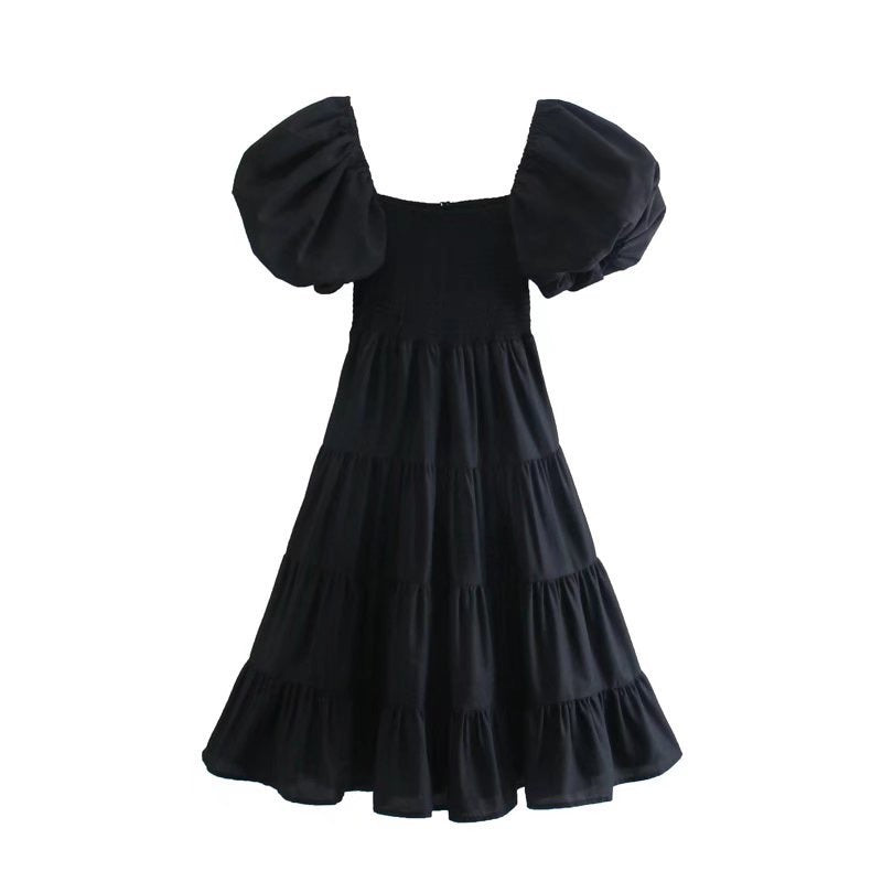 Puff sleeve tiered black maxi dress