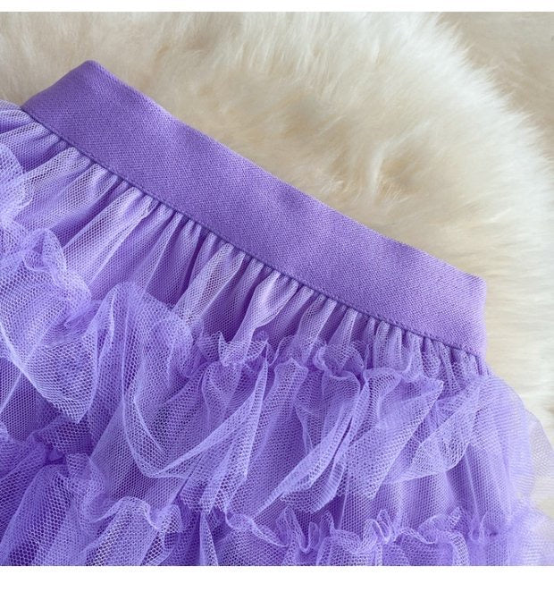 Ruffle shirring lace skirt