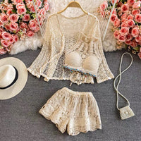 3 pieces embroidery lace beach set