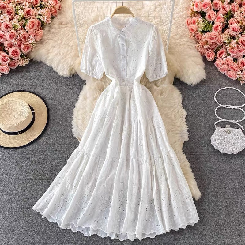 Short sleeve classic lace midi dress