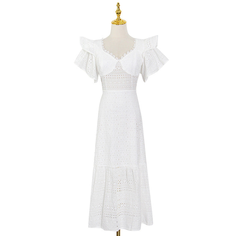 Eyelet embroidery lace tie back midi dress