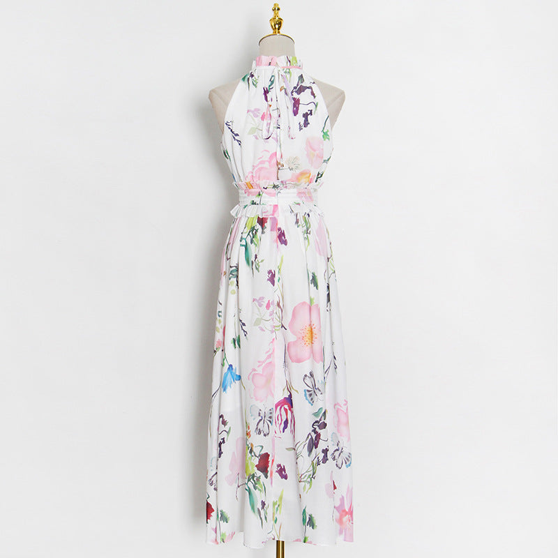 Halter ruffle floral midi dress