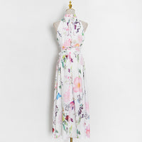 Halter ruffle floral midi dress