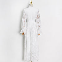 Belted embroidery lace maxi dress