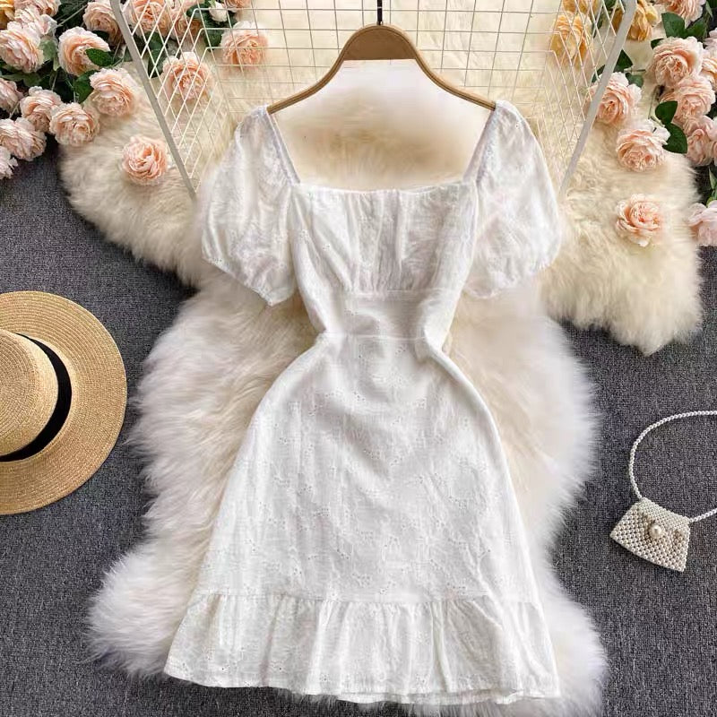 Classic 3D embroidery lace mini dress