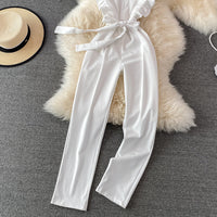 Ruffle apron tie waist jumpsuit