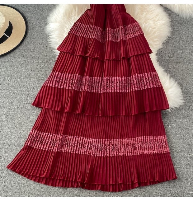 V Neck accordion pleated layers dress