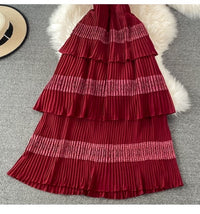 V Neck accordion pleated layers dress