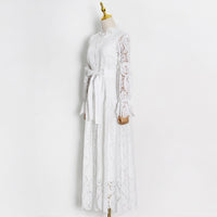 Belted embroidery lace maxi dress