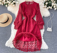 Cuff sleeve A line lace dress