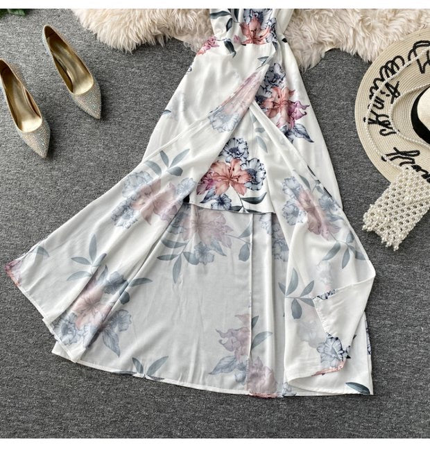 Flappy off shoulder floral split midi dress