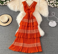 V Neck accordion pleated layers dress