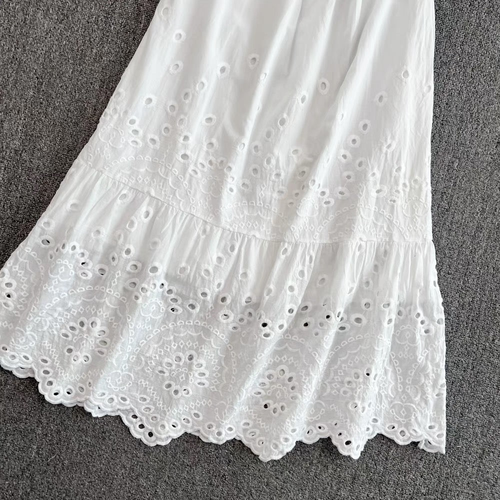 Eyelet embroidery ruffle midi dress