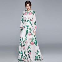 Bishop sleeve neck tie endless roses maxi dress