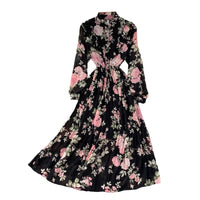 Front ruffle button up floral pleated maxi dress