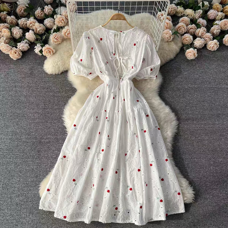 3D embroidery mini floret midi dress