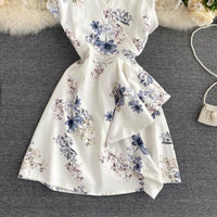 V neck ruffle floral mini dress