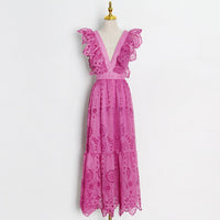 Eyelet embroidery deep V neck maxi dress