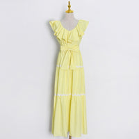 Ruffle heart neck belted maxi dress