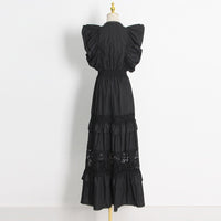 Classy butterfly sleeve embellished embroidered lace maxi dress