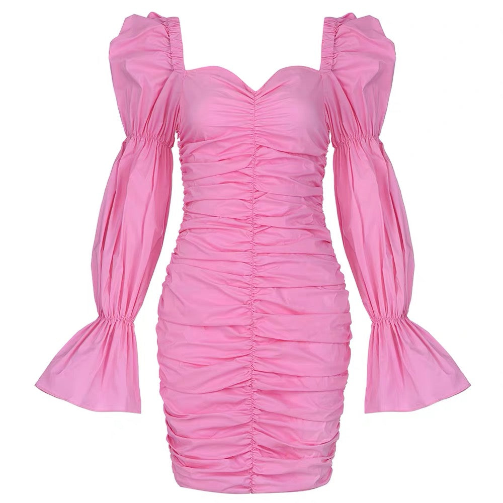 Sweetheart ruched midi dress in pink