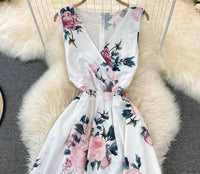 Summer floral V neck split dress