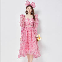 Belted sweet Caroline chiffon floral midi dress