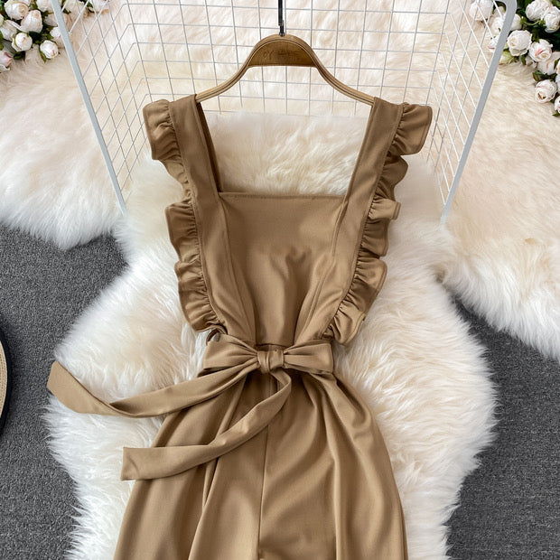 Ruffle apron tie waist jumpsuit