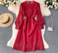 Cuff sleeve A line lace dress