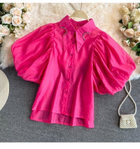 Melon sleeve cutout wing collar top