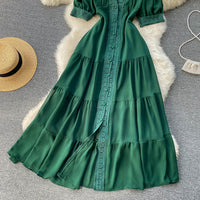 Short sleeve V neck tiered maxi chiffon dress